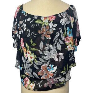 Style shop large blouse top layered floral flowy